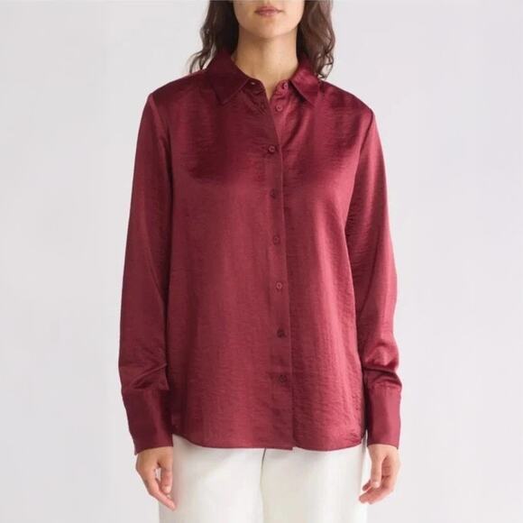 NWOT Nordstrom Maroon Button Up Collared Shirt Sz Small - Picture 1 of 15